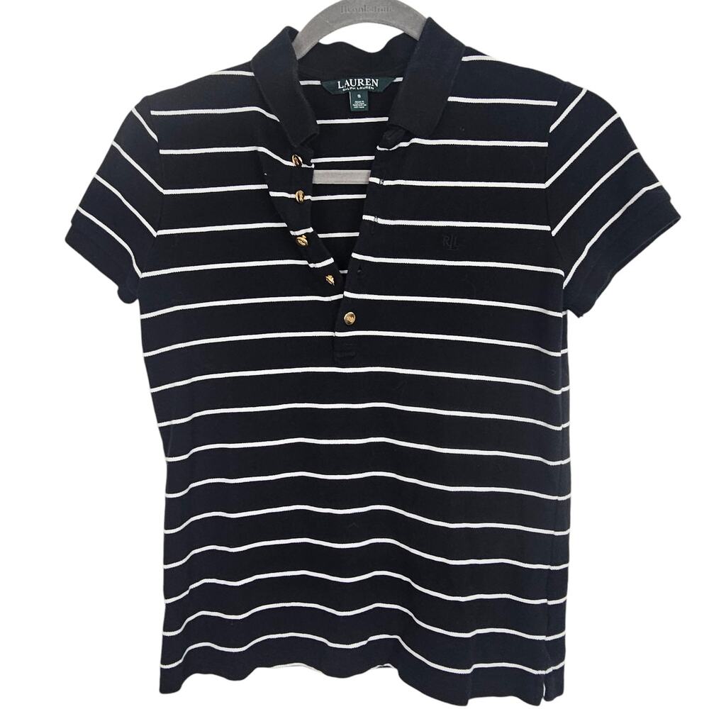 Lauren Ralph Lauren Womens Striped Polo Shirt Size S Classic Stretch Preppy Ivy
